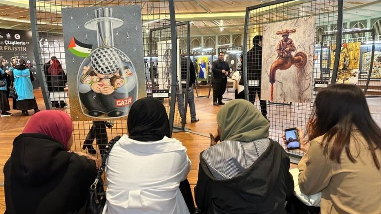 “Uluslararası Çizgilerle Özgür Filistin” sergisi Taksim Camii Kültür Sanat Merkezi’nde